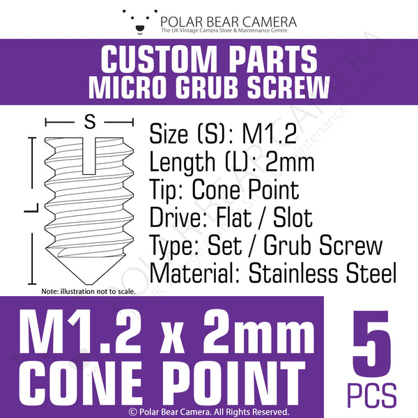 Grub Set Screw M1.2 x 2mm CONE POINT (Silver)