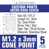 Grub Set Screw M1.2 x 3mm CONE POINT (Silver)