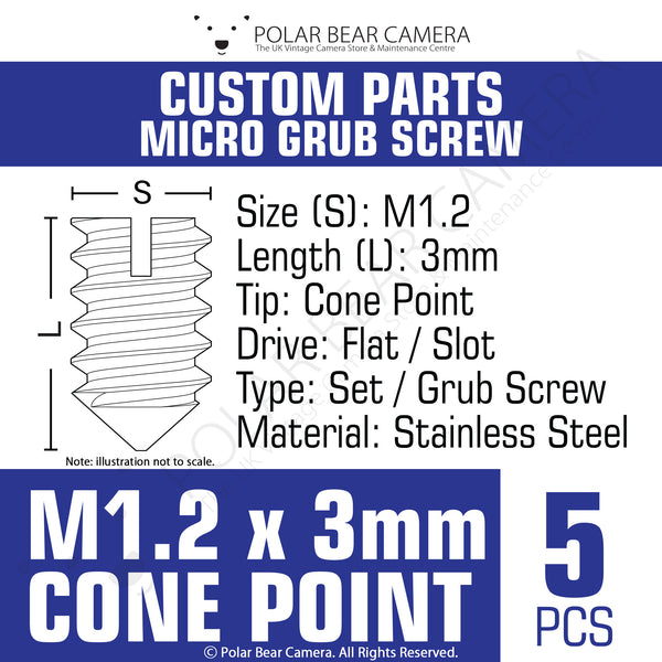 Grub Set Screw M1.2 x 3mm CONE POINT (Silver)