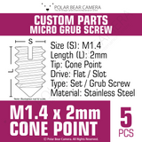 Grub Set Screw M1.4 x 2mm CONE POINT (Silver)