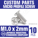 JIS Micro Profile Screw M1.0 x 2mm (Head 2.0x0.4) Stainless Steel Cross Point
