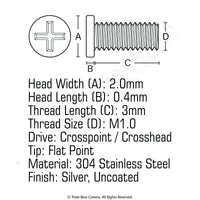JIS Micro Profile Screw M1.0 x 3mm (Head 2.0x0.4) Stainless Steel Cross Point