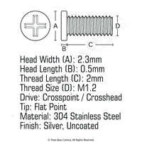 JIS Micro Profile Screw M1.2 x 2mm (Head 2.3x0.5) Stainless Steel Cross Point