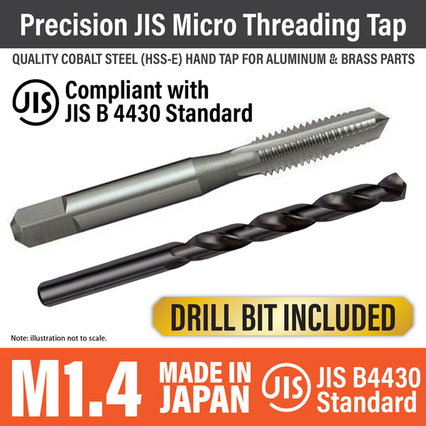 Precision JIS HSS-E Tap & Drill Set M1.4 x 0.30mm MADE IN JAPAN