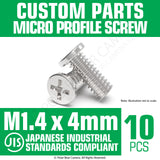 JIS Micro Profile Screw M1.4 x 4mm (Head 2.6x0.5) Stainless Steel Cross Point