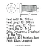 JIS Micro Profile Screw M1.6 x 10mm (Head 3.0x0.6) Stainless Steel Cross Point
