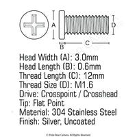 JIS Micro Profile Screw M1.6 x 12mm (Head 3.0x0.6) Stainless Steel Cross Point