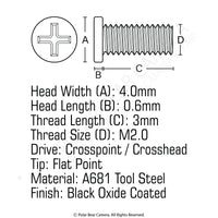 JIS Micro Profile Screw M2.0 x 3mm Black (Head 4x0.6) Cross Point