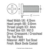 JIS Micro Profile Screw M2.0 x 4mm Black (Head 4x0.6) Cross Point