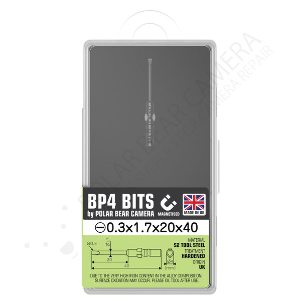 BP4 0.3x1.7x20x40 Flathead Slotted Magnetised Screwdriver Bit - Fits VESSEL D73 / HIOS BP-H4 / OHMI VH-4 / 4mm Shank / 800 System