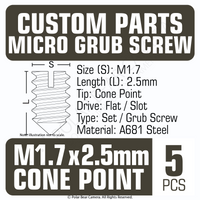 Grub Set Screw M1.7 x 2.5mm CONE SHARP POINT End BLACK A681 Steel [Made in Japan]