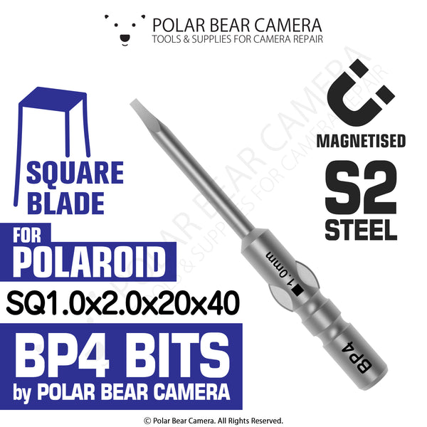 BP4 SQ1.0x2.0x20x40 Square Magnetised Screwdriver Bit For Polaroid SX-70 Sonar 680- Fits VESSEL D73 / HIOS BP-H4 / OHMI VH-4 / 4mm Shank / 800 System