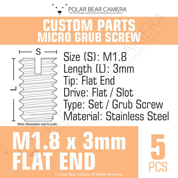 Grub Set Screw M1.8 x 3mm FLAT END (Silver)