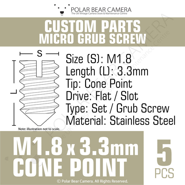 Grub Set Screw M1.8 x 3.3mm CONE POINT (Silver)
