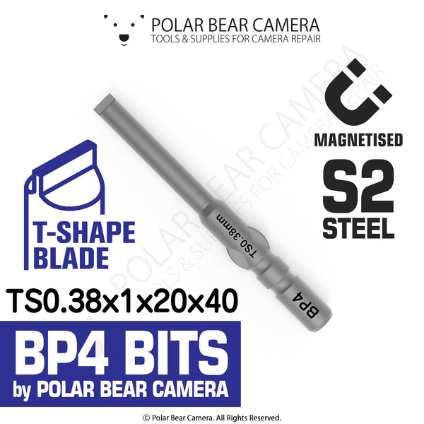 BP4 TS 0.38x1x3.0x20x40 T-Shape Parallel Flathead Slotted Screwdriver Bit For Nikon F-Mount Flathead Screws - Fits VESSEL D73 / HIOS BP-H4 / OHMI VH-4 / 4mm Shank / 800 System