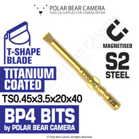 BP4 TS 0.45x3.5x20x40 Titanium Coated T-Shape Parallel Flathead Slotted Screwdriver Bit For Nikon F-Mount Flathead Screws - Fits VESSEL D73 / HIOS BP-H4 / OHMI VH-4 / 4mm Shank / 800 System