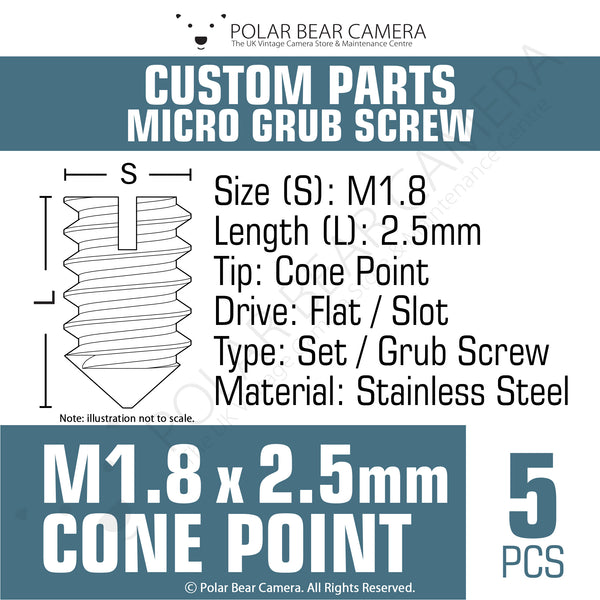 Grub Set Screw M1.8 x 2.5mm CONE POINT (Silver)