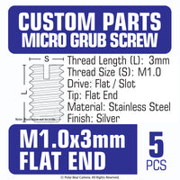 Grub Set Screw M1.0 x 3mm FLAT END (Silver)