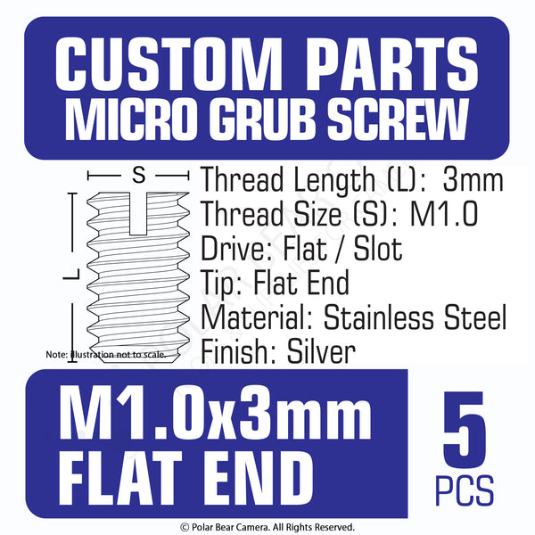 Grub Set Screw M1.0 x 3mm FLAT END (Silver)