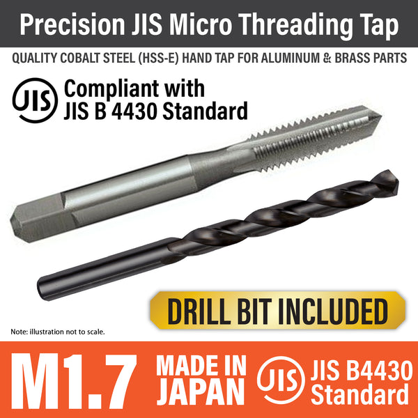 Precision JIS HSS-E Tap & Drill Set M1.7 x 0.35mm MADE IN JAPAN