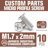 JIS Micro Profile Screw M1.7 x 2mm (Head 2.5x0.5) Cross Point