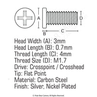 JIS Micro Profile Screw M1.7 x 4mm (Head 3x0.7) Cross Point