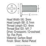 JIS Micro Profile Screw M1.7 x 4mm (Head 3x0.7) Cross Point