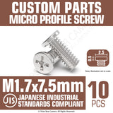 JIS Micro Profile Screw M1.7 x 7.5mm (Head 2.5x0.5) Cross Point