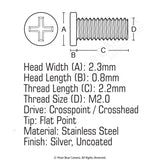 JIS Micro Profile Screw M2.0 x 2.2mm (Head 2.3x0.8) Stainless Steel Cross Point