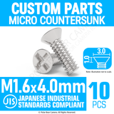 Micro Countersunk Screw M1.6 x 4.0mm (Head 3.0x1.0) Cross Point