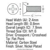 Micro Countersunk Screw M1.6 x 7.9mm (Head 2.4x0.8) Cross Point