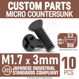 Micro Countersunk Screw M1.7 x 3.0mm Black (Head 3.3x0.9) Cross Point