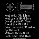Micro Countersunk Screw M1.7 x 3.0mm Black (Head 3.3x0.9) Cross Point