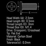 JIS Micro Profile Screw M1.4 x 3mm Black (Head 2.5x0.5) Cross Point