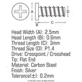 Micro Profile Screw P1.4 x 3mm (Head 2.5x0.6) Cross Point