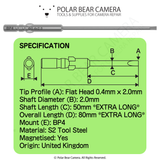 BP4 0.4x2.0x50x80 Long Tip Flathead Slotted Magnetised Screwdriver Bit - Fits VESSEL D73 / HIOS BP-H4 / OHMI VH-4 / 4mm Shank / 800 System