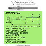 BP4 0.3x1.7x20x40 Flathead Slotted Magnetised Screwdriver Bit - Fits VESSEL D73 / HIOS BP-H4 / OHMI VH-4 / 4mm Shank / 800 System