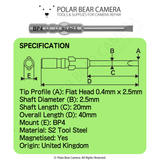 BP4 0.4x2.5x20x40 Flathead Slotted Magnetised Screwdriver Bit - Fits VESSEL D73 / HIOS BP-H4 / OHMI VH-4 / 4mm Shank / 800 System