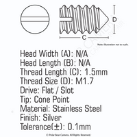 Grub Set Screw M1.7 x 1.5mm CONE POINT (Silver)