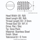 Grub Set Screw M1.4 x 2.5mm CONE POINT (Silver)