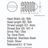 Grub Set Screw M1.4 x 4mm CONE POINT (Silver)