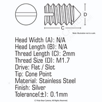 Grub Set Screw M1.7 x 2mm CONE POINT (Silver)