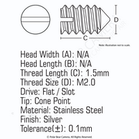 Grub Set Screw M2 x 1.5mm CONE POINT (Silver)