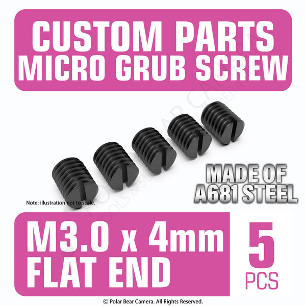 Grub Set Screw M3 x 4mm FLAT End BLACK A681 Steel