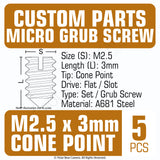 Grub Set Screw M2.5 x 3mm CONE SHARP POINT End BLACK A681 Steel