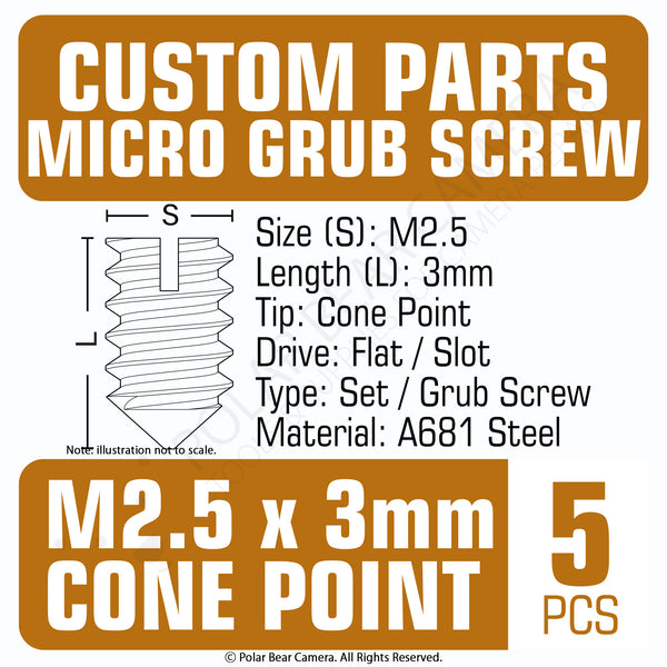 Grub Set Screw M2.5 x 3mm CONE POINT (Black)