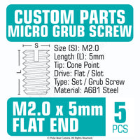 Grub Set Screw M2 x 5mm FLAT End BLACK A681 Steel