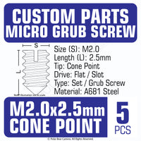 Grub Set Screw M2 x 2.5mm CONE SHARP POINT End BLACK A681 Steel