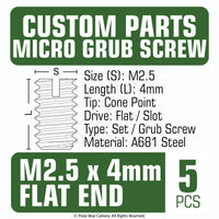 Grub Set Screw M2.5 x 4mm FLAT End BLACK A681 Steel
