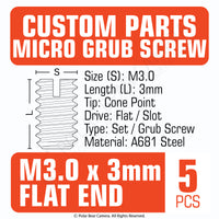 Grub Set Screw M3 x 3mm FLAT END (Black)